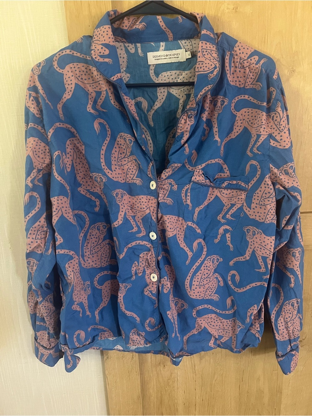 Desmond & Dempsey Blue Pink Printed Button-Down pajama top